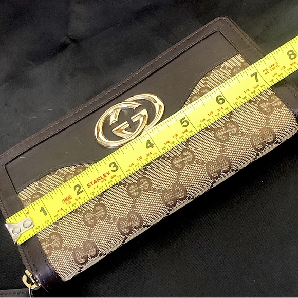 GUCCI GG Web Canvas Interlinked G’s Soho Brown Leather Trim Continental Wallet - Picture 14 of 17